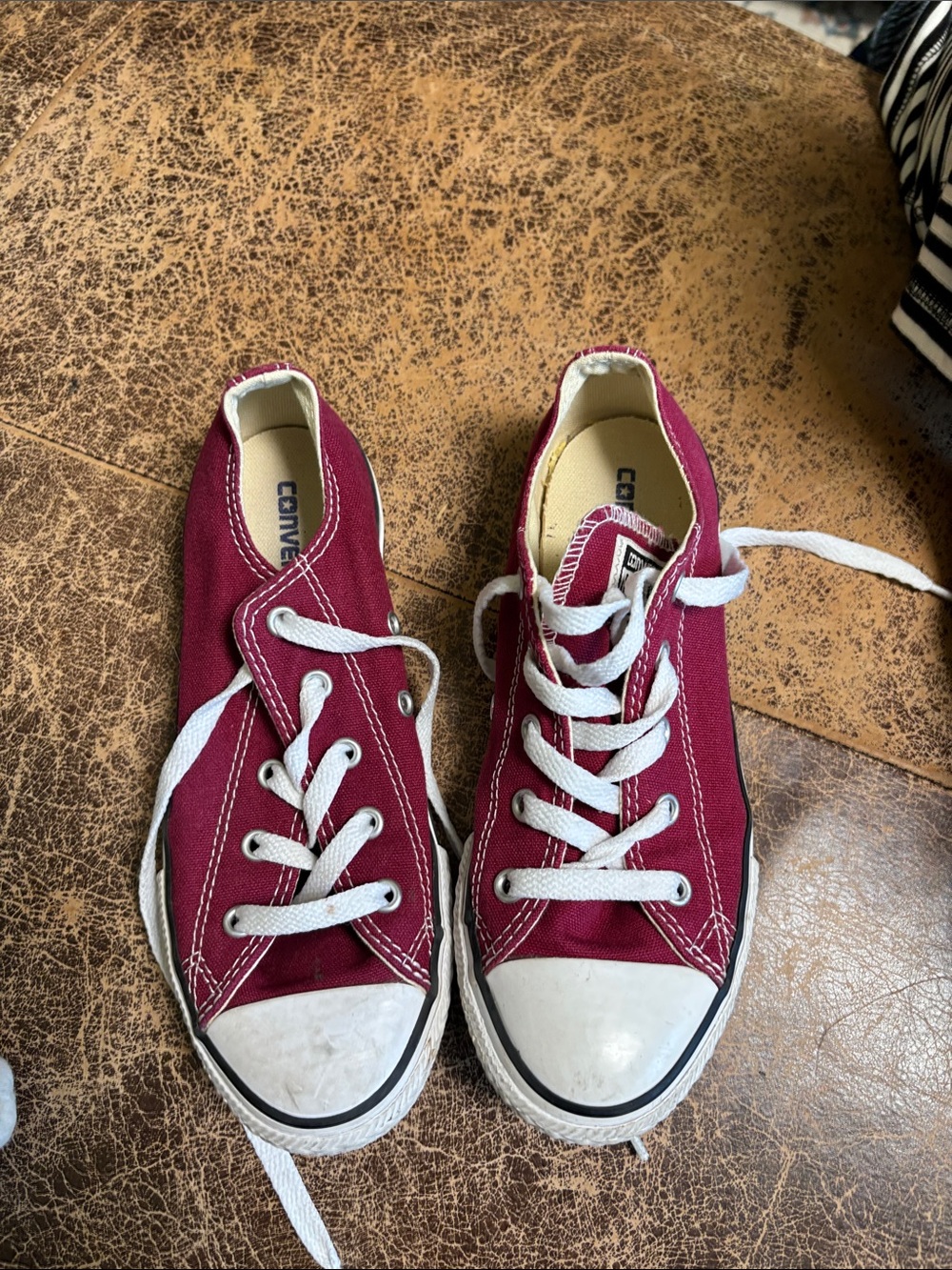 Converse Kids Low Top Canvas Sneakers - Maroon with White Accents